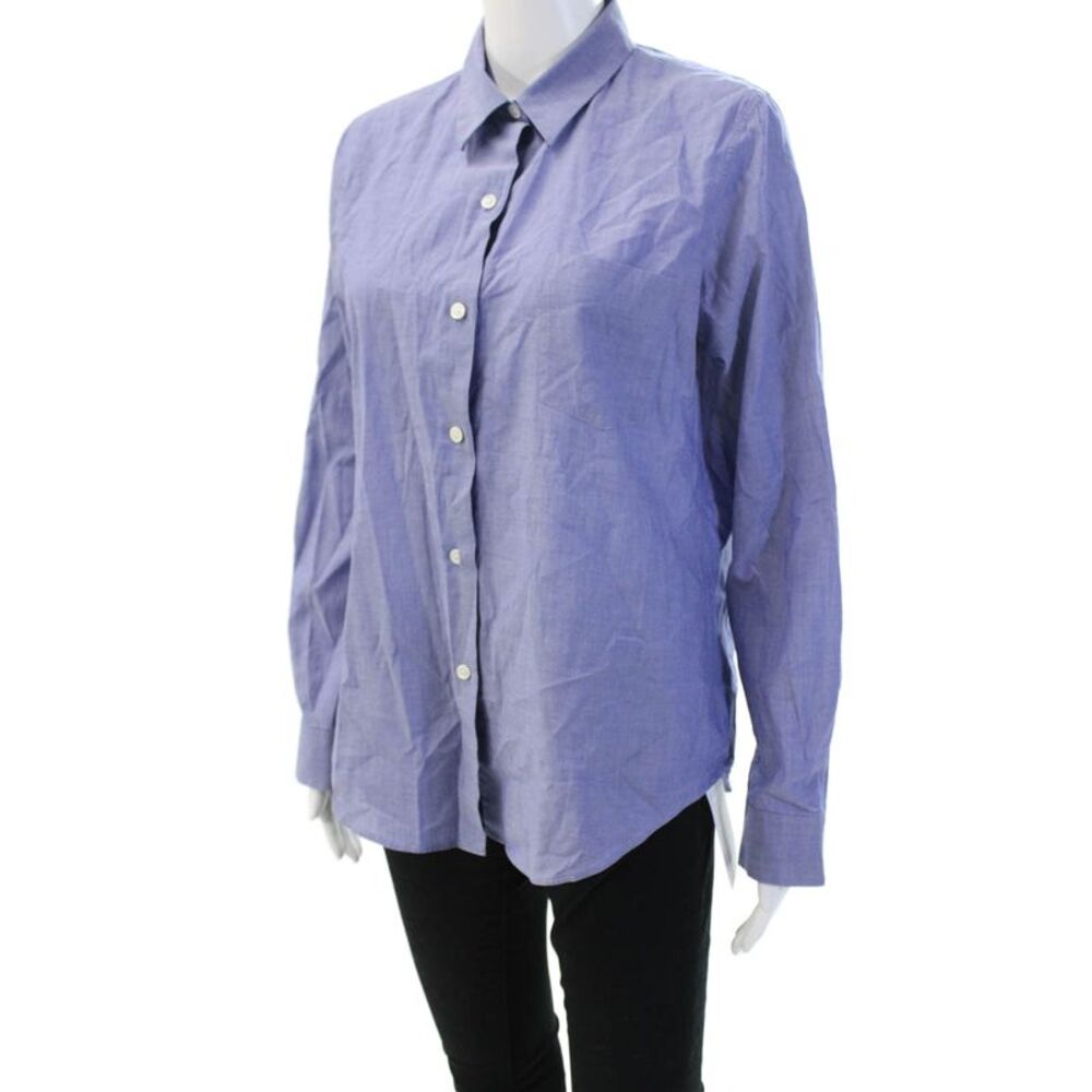 Theory Womens Basic Collared Button-Up Top Blue Cotton Long Sleeve Size M - Picture 2 of 6